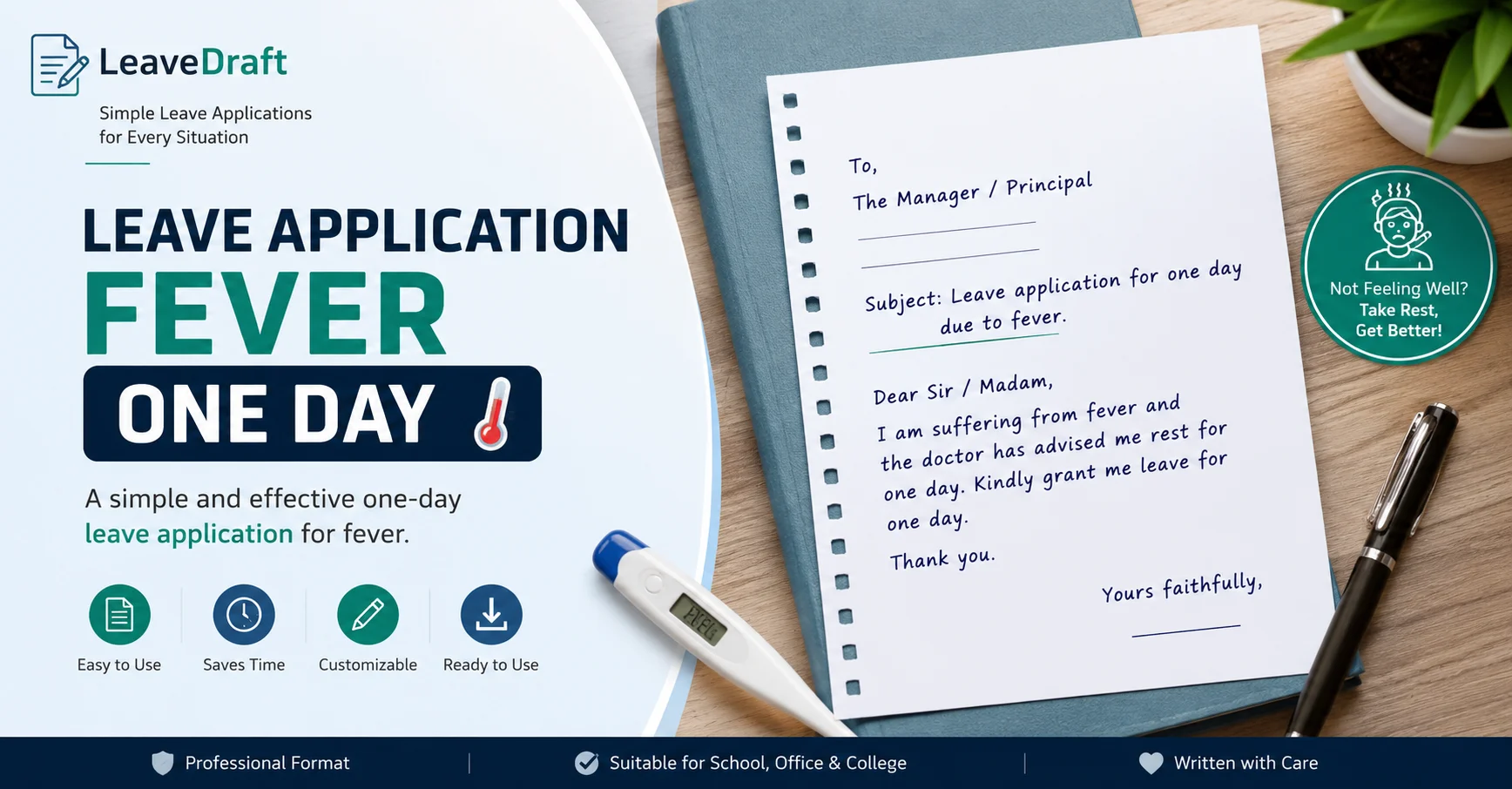 Leave Application for Fever for One Day