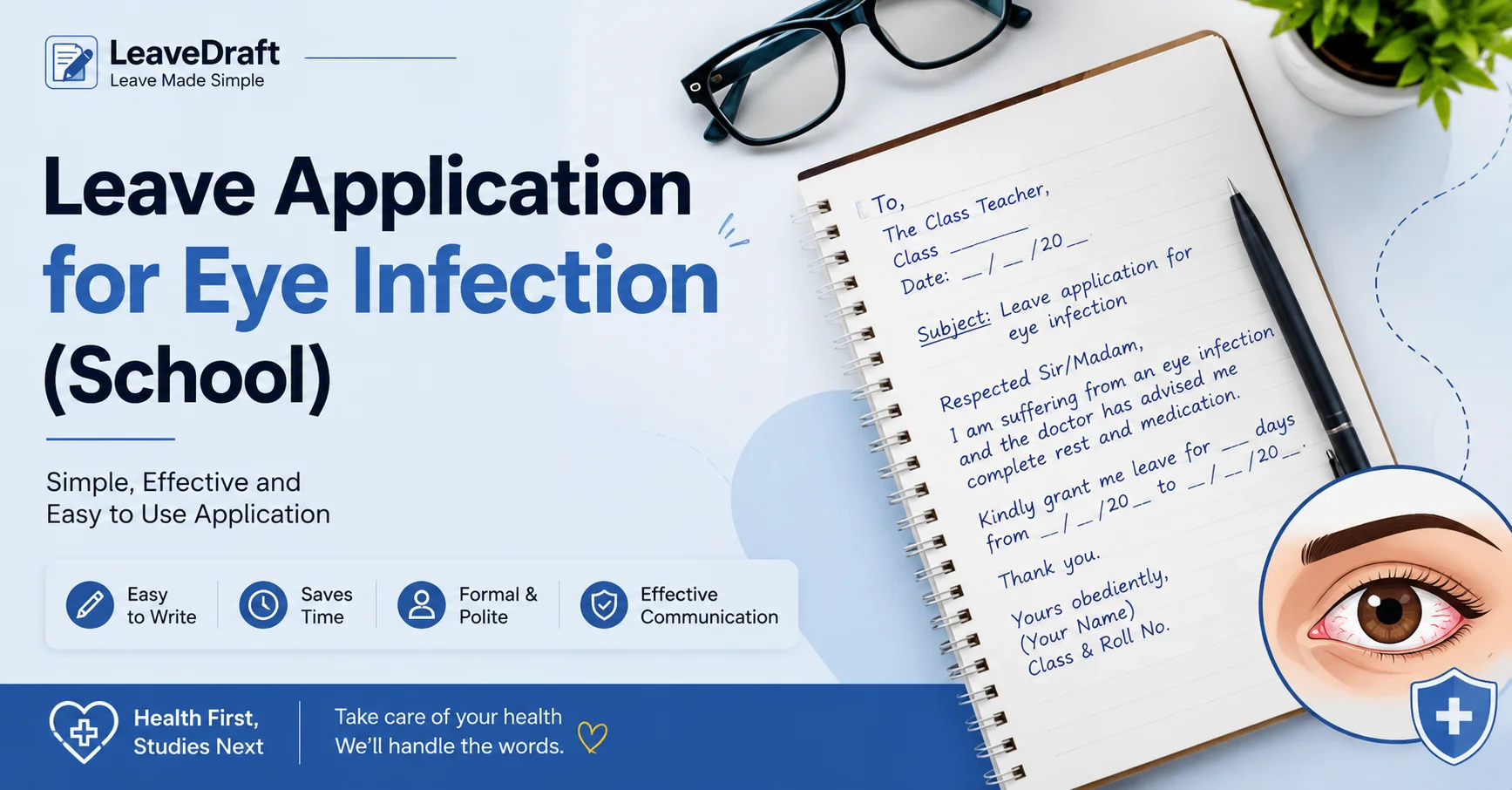 Leave Application for Eye Infection School